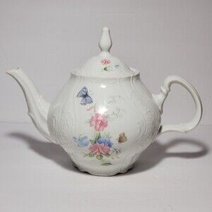 Bernadotte Teapot Czechoslovakia Butterfly Floral Vintage